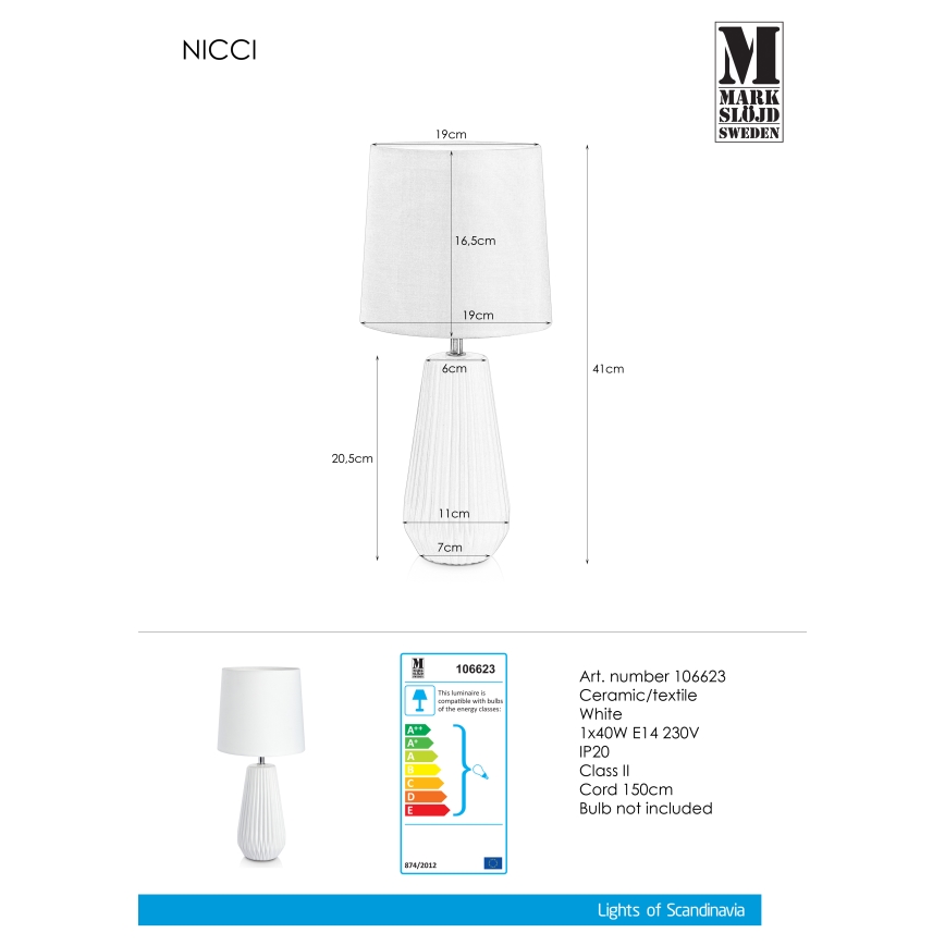 Markslöjd 106623 - Stolna lampa NICCI 1xE14/40W/230V