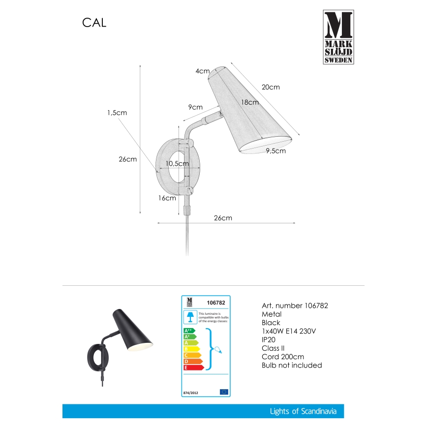 Markslöjd 106782 - Zidna svjetiljka CAL 1xE14/40W/230V