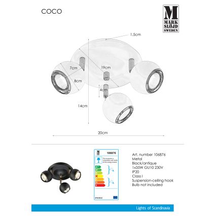 Markslöjd 106876 - Stropna svjetiljka COCO 3xGU10/35W/230V crna