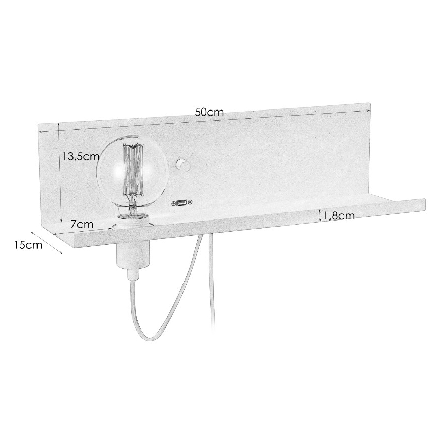 Markslöjd 106969 - Prigušiva zidna svjetiljka s USB utičnicom MULTI 1xE27/60W/230V