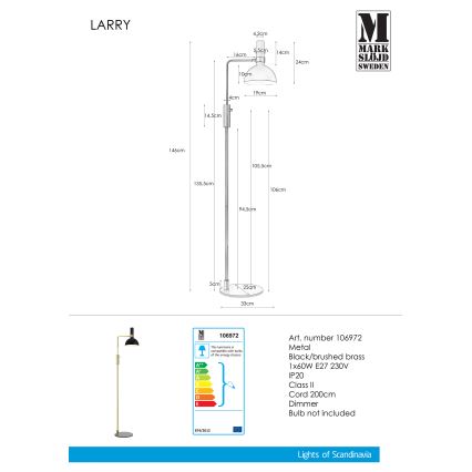 Markslöjd 106972 - Stojna svjetiljka za prigušivanje LARRY 1xE27/60W/230V crna/zlatna