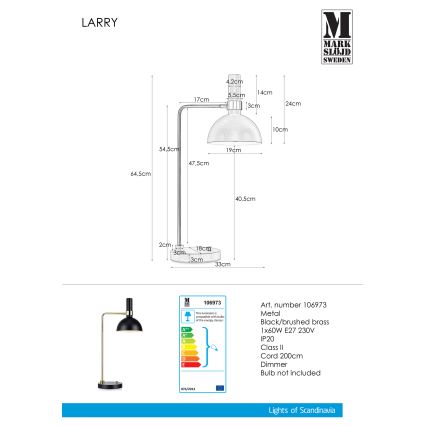 Markslöjd 106973 - Stolna svjetiljka za prigušivanje LARRY 1xE27/60W/230V crna/zlatna
