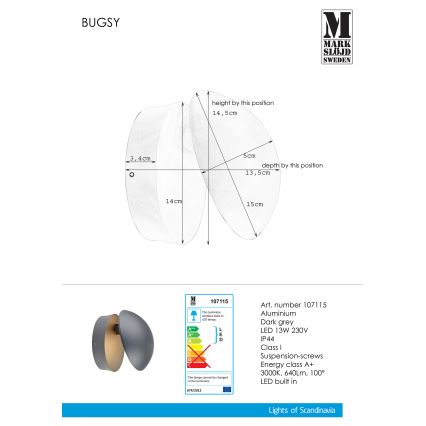 Markslöjd 107115 - LED Vanjska zidna svjetiljka BUGSY LED/13W/230V IP44 siva