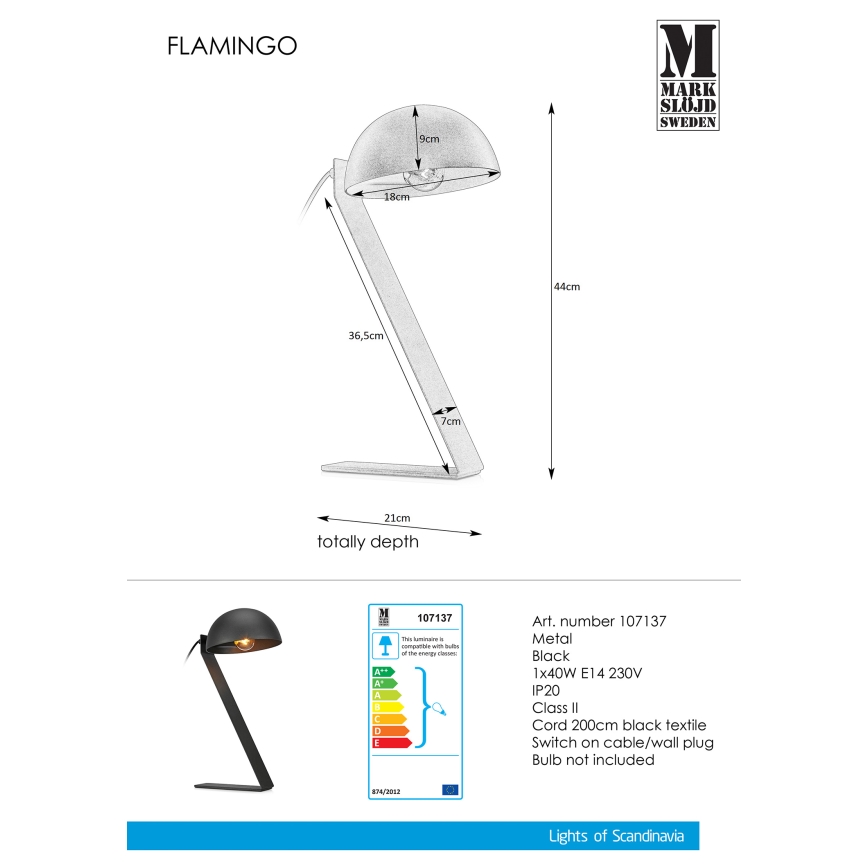 Markslöjd 107137 - Stolna lampa FLAMINGO 1xE14/40W/230V crna
