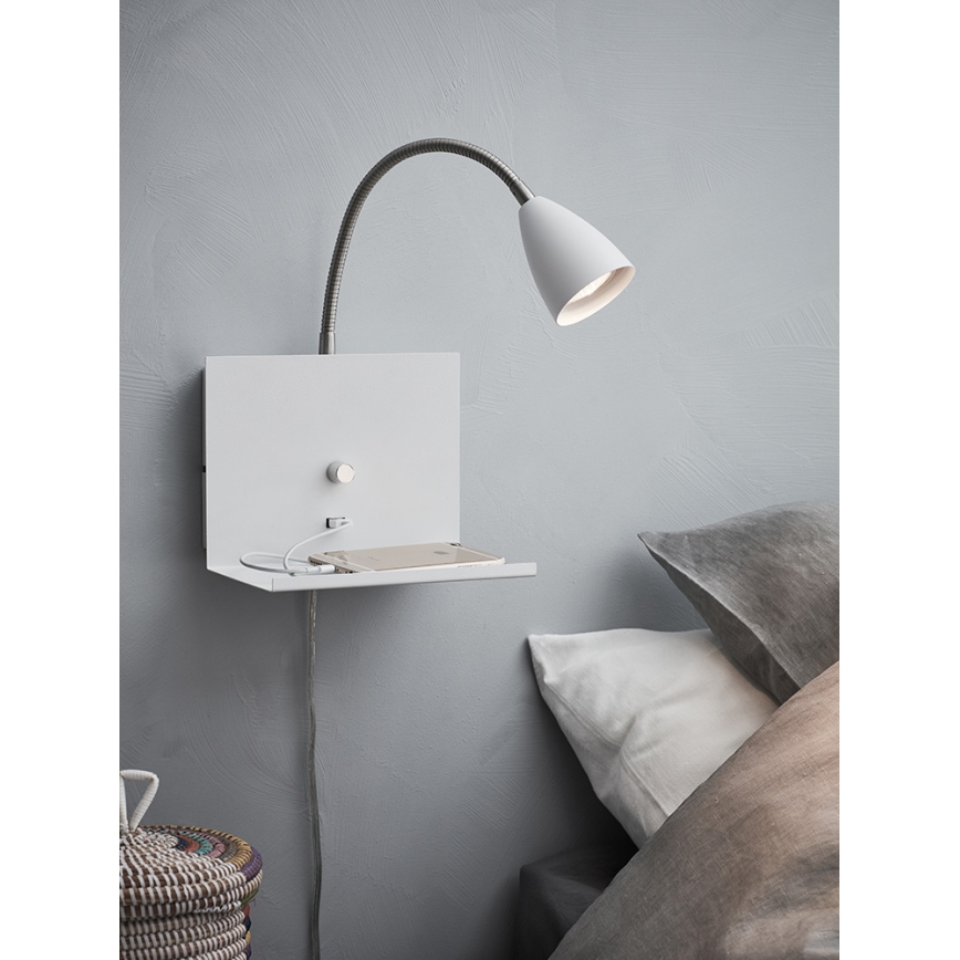 Markslöjd 107140 - Prigušiva zidna svjetiljka s USB priključkom LOGI 1xGU10/7W/230V