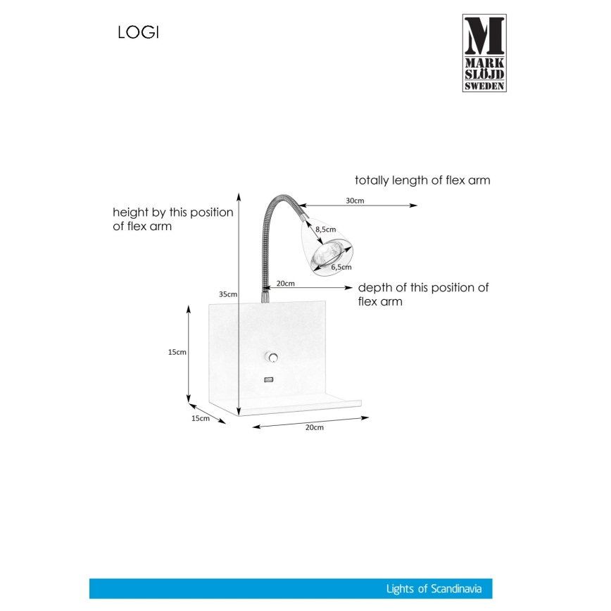 Markslöjd 107141 - Prigušiva zidna svjetiljka s USB utičnicom LOGI 1xGU10/7W/230V