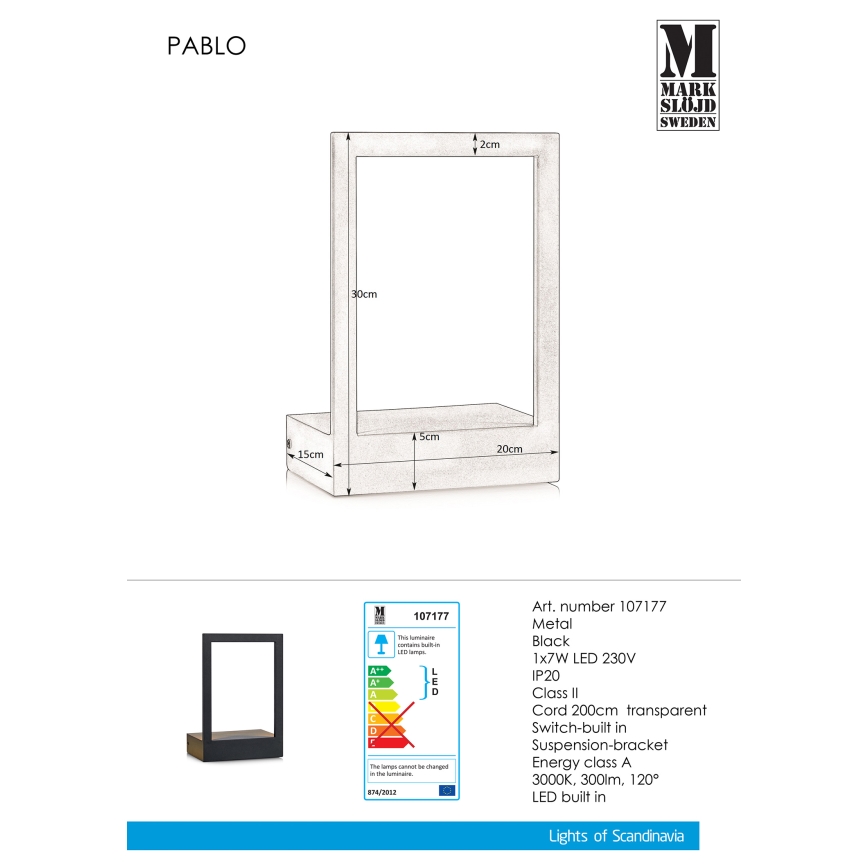 Markslöjd 107177 - LED Zidna svjetiljka s okvirom PABLO LED/7W/230V