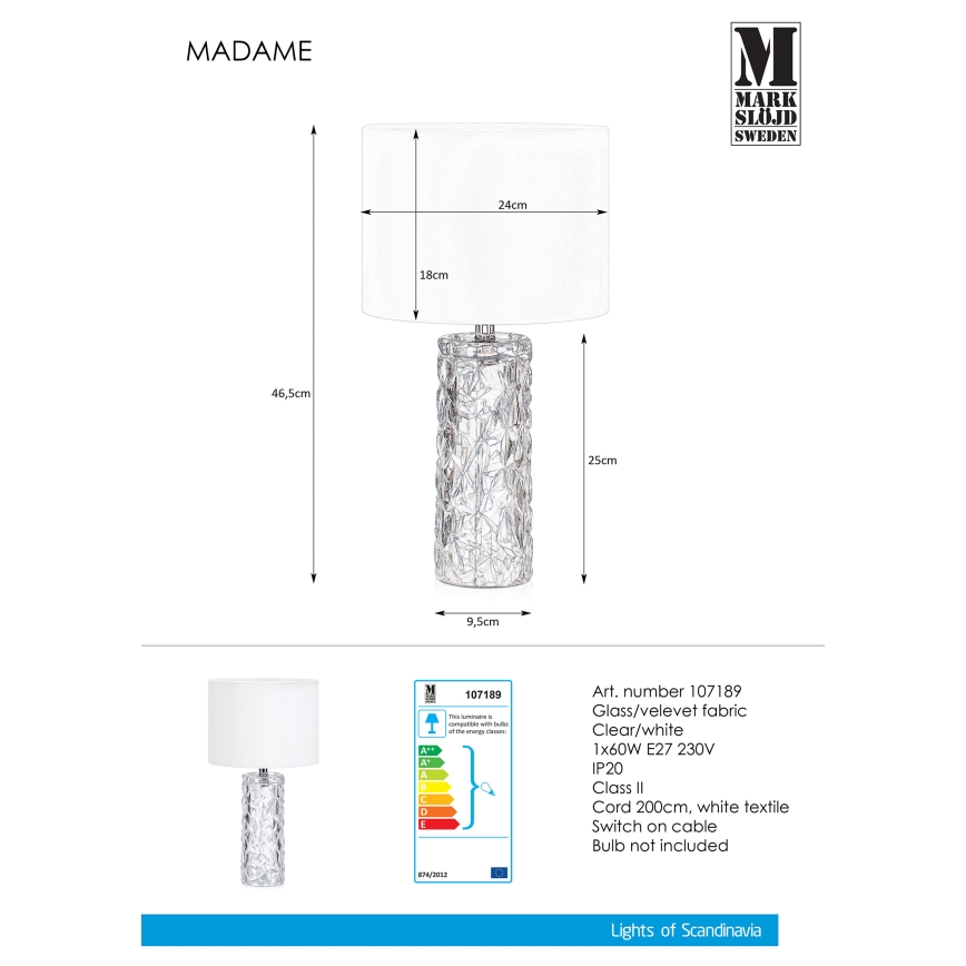 Markslöjd 107189 - Stolna lampa MADAME 1xE27/40W/230V