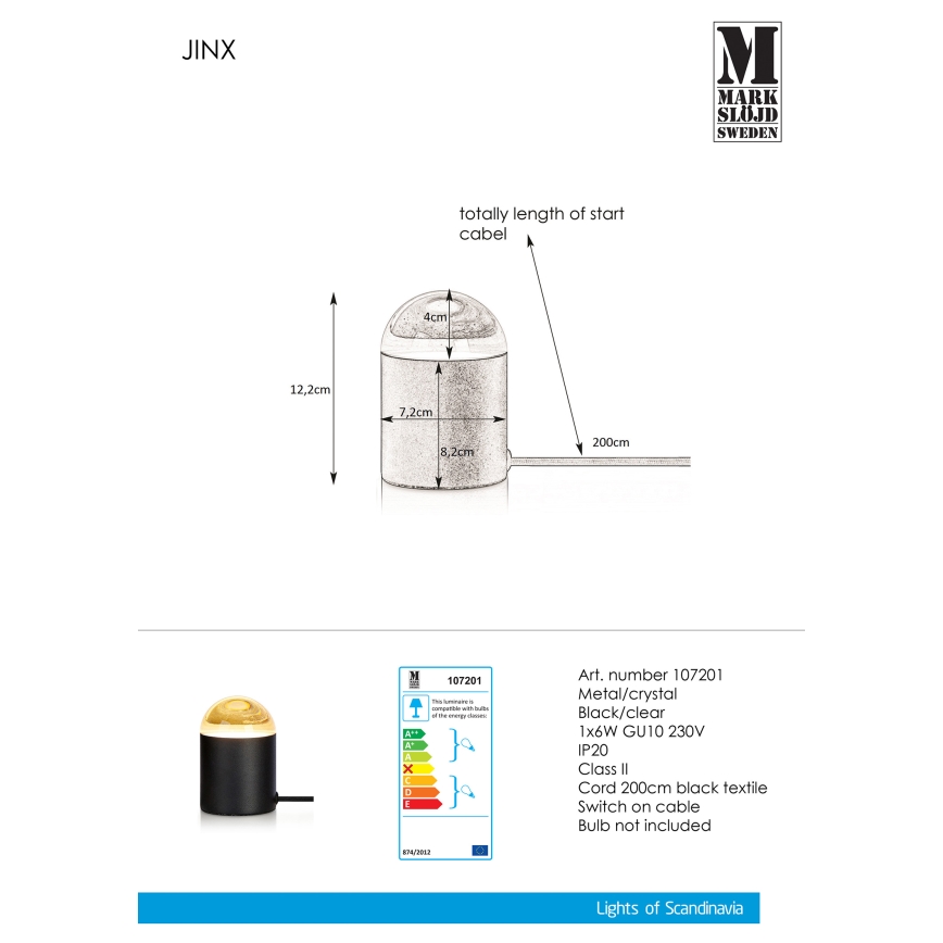 Markslöjd 107201 - Kristalna stolna lampa JINX 1xGU10/6W/230V
