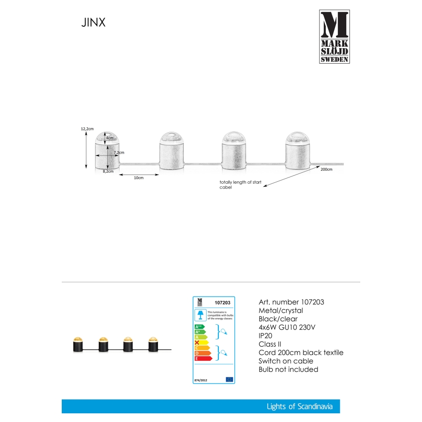 Markslöjd 107203 - Kristalna stolna lampa JINX 4xGU10/6W/230V