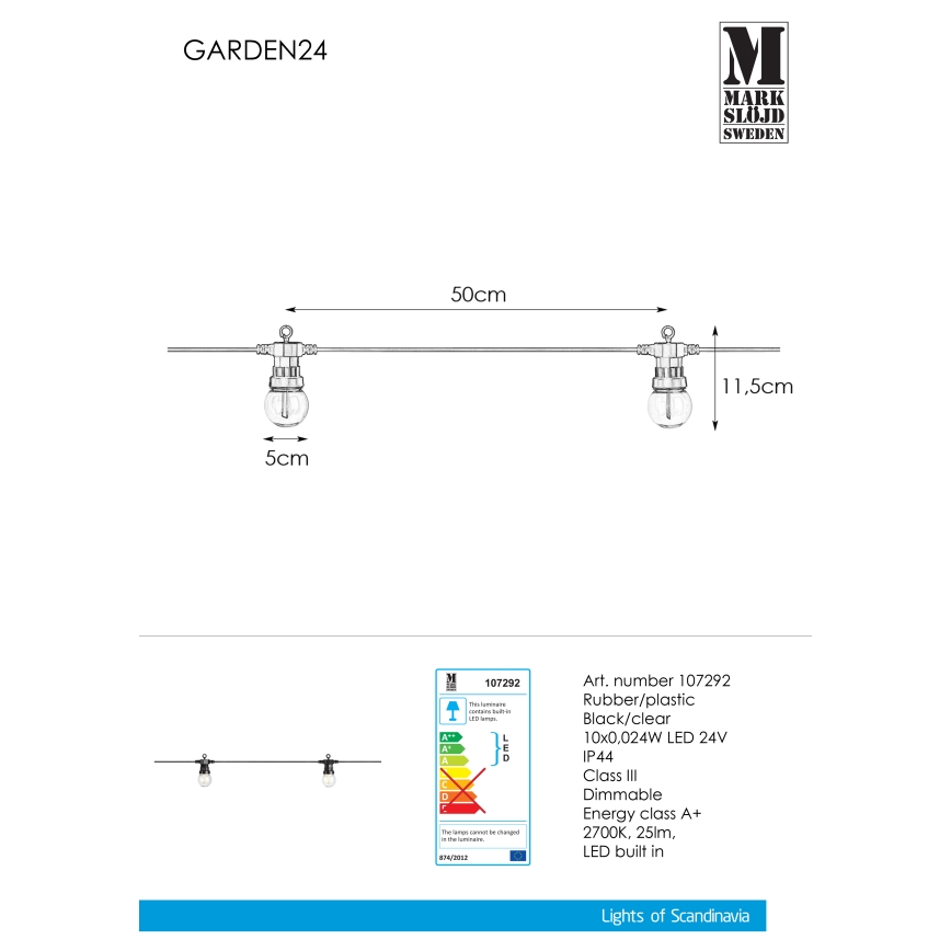 Markslöjd 107292 - LED Vanjski dekorativni lanac GIRLANDA GARDEN 10xLED 5,5m IP44
