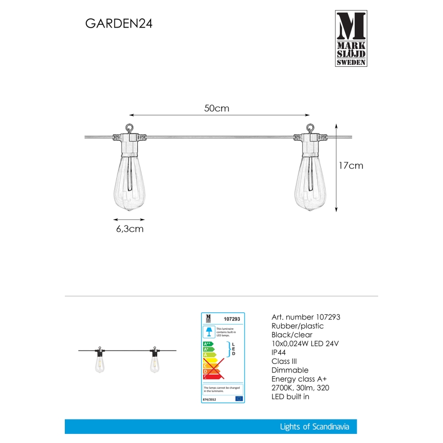 Markslöjd 107293 - LED Vanjski dekorativni lanac GIRLANDA GARDEN 10xLED 5,5m IP44
