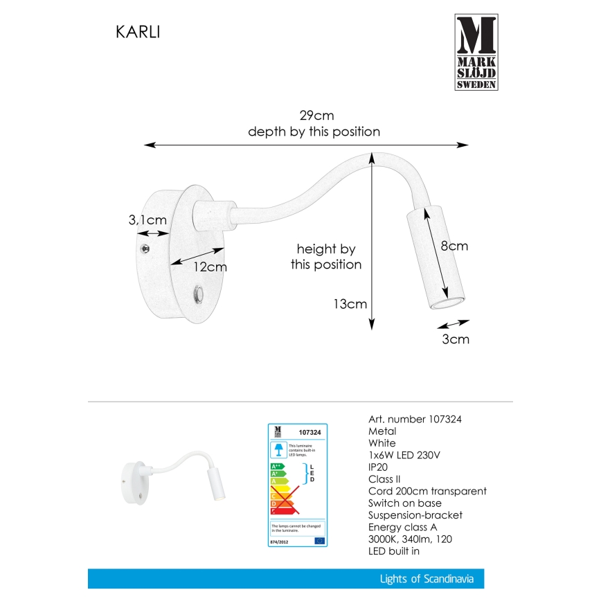 Markslöjd 107324 - LED Zidna svjetiljka KARLI LED/6W/230V
