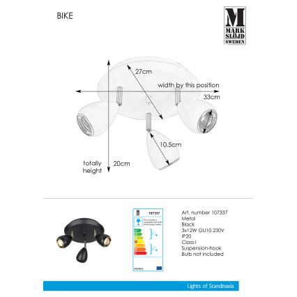 Markslöjd 107337 - Reflektorska svjetiljka BIKE 3xGU10/12W/230V