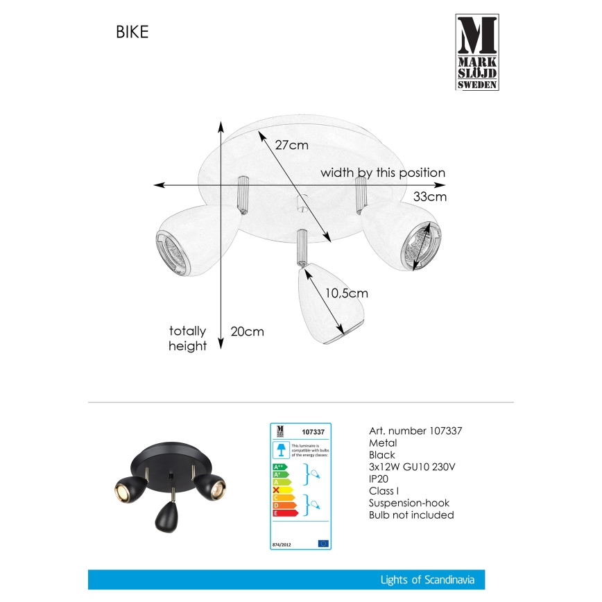 Markslöjd 107337 - Reflektorska svjetiljka BIKE 3xGU10/12W/230V