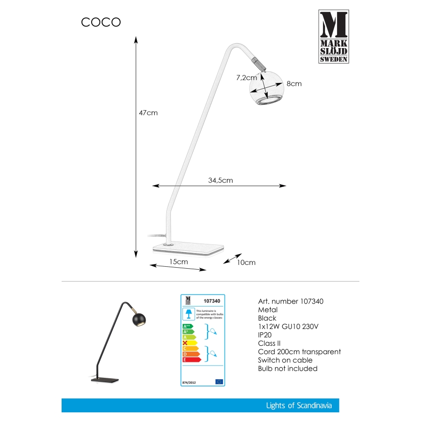 Markslöjd 107340 - Stolna lampa COCO 1xGU10/12W/230V