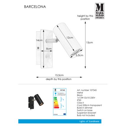 Markslöjd 107345 - Prigušiva zidna reflektorska svjetiljka BARCELONA 1xGU10/12W/230V