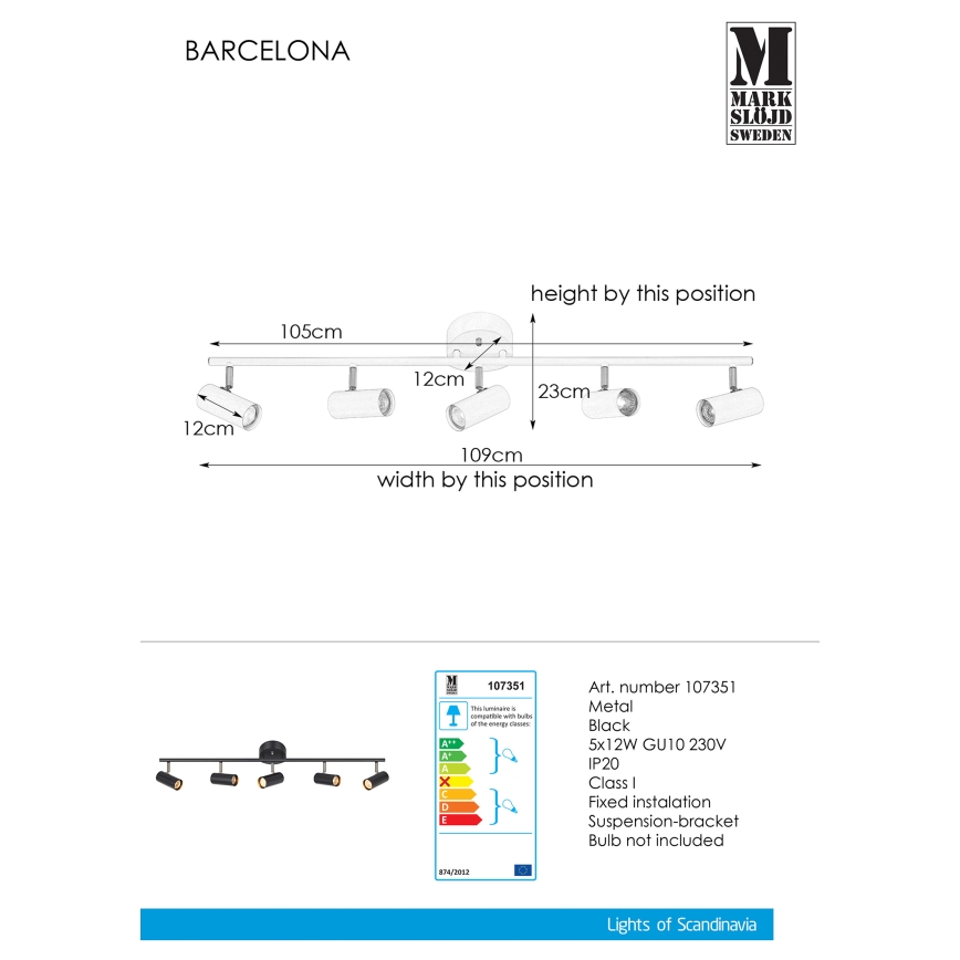Markslöjd 107351 - Reflektorska svjetiljka BARCELONA 5xGU10/12W/230V