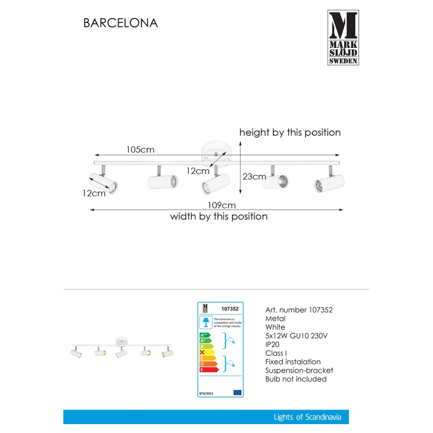 Markslöjd 107352 - Reflektorska svjetiljka BARCELONA 5xGU10/12W/230V