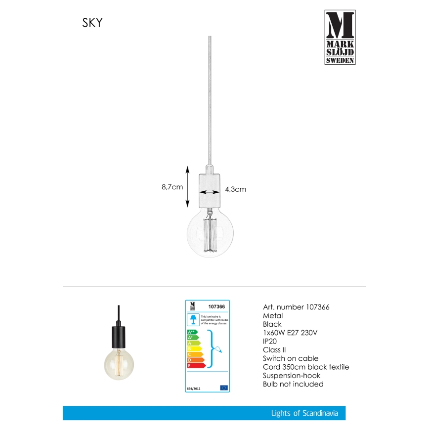 Markslöjd 107366 - Luster na sajli SKY 1xE27/60W/230V