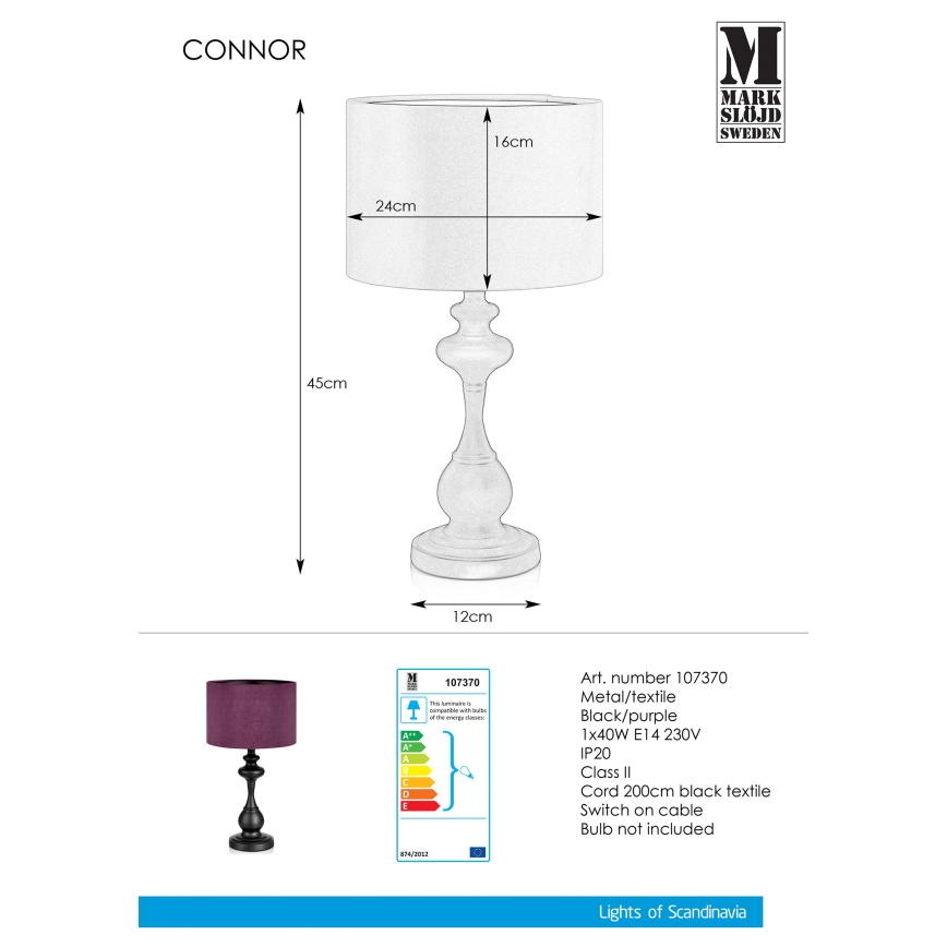 Markslöjd 107370 - Stolna lampa CONNOR 1xE14/40W/230V