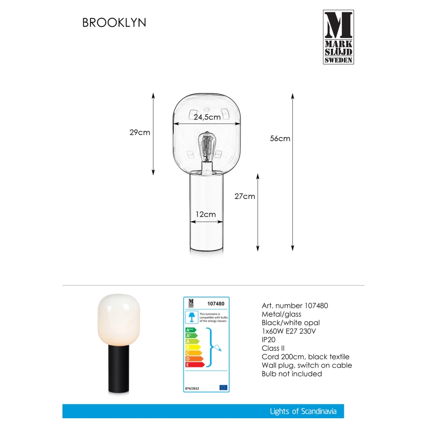 Markslöjd 107480 - Stolna lampa BROOKLYN 1xE27/60W/230V