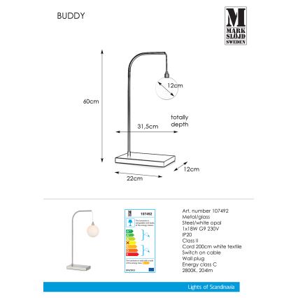 Markslöjd 107492 - Stolna lampa BUDDY 1xG9/18W/230V