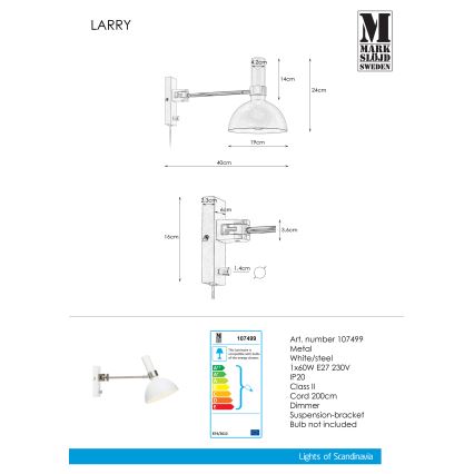 Markslöjd 107499 - Prigušiva zidna svjetiljka LARRY 1xE27/60W/230V