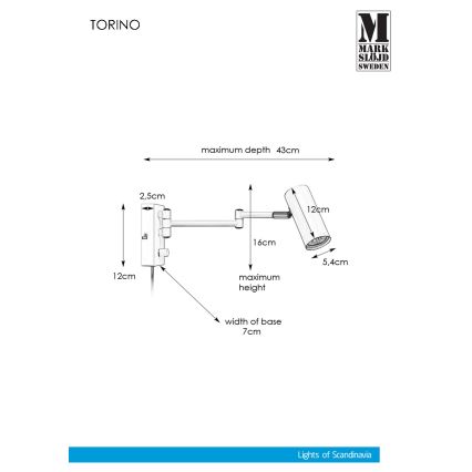 Markslöjd 107538 - Zidna točkasta svjetiljka s prigušivačem TORINO 1xGU10/12W/230V