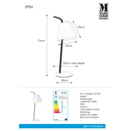 Markslöjd 107729 - Stolna lampa SPIN 1xE27/40W/230V