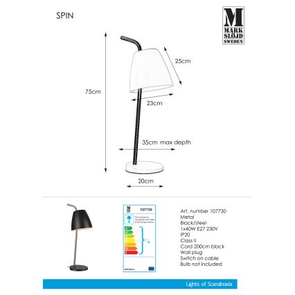 Markslöjd 107730 - Stolna lampa SPIN 1xE27/40W/230V