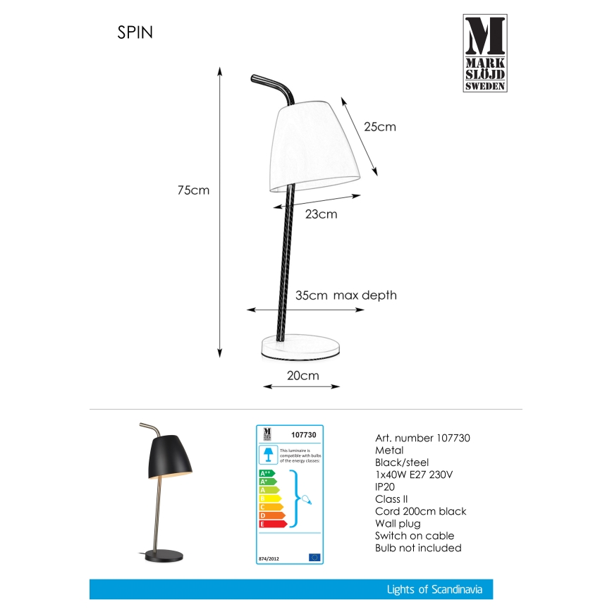 Markslöjd 107730 - Stolna lampa SPIN 1xE27/40W/230V