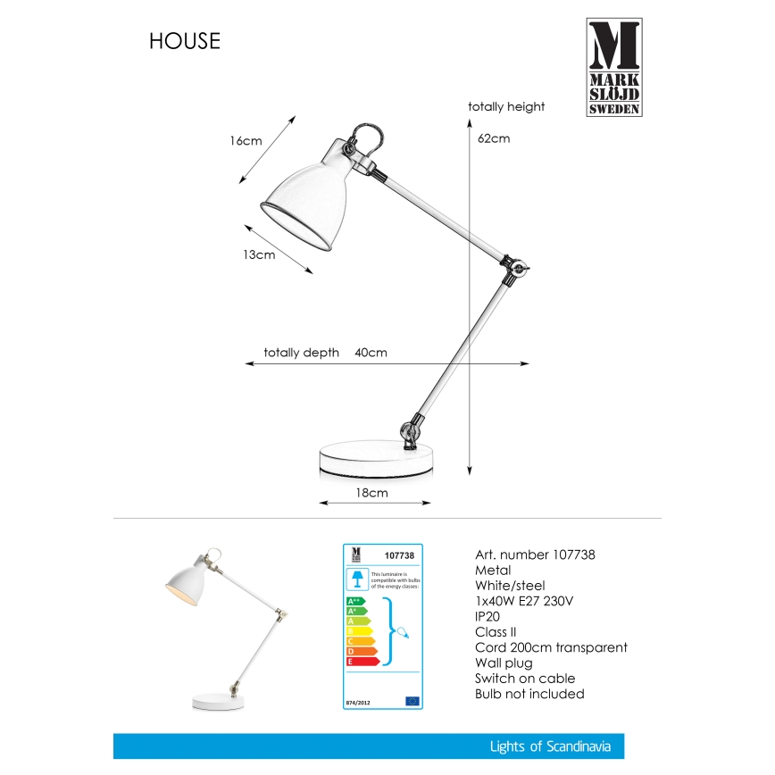 Markslöjd 107738 - Stolna lampa HOUSE 1xE27/40W/230V