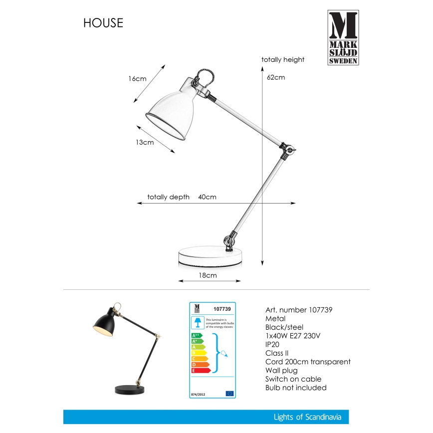 Markslöjd 107739 - Stolna lampa HOUSE 1xE27/40W/230V