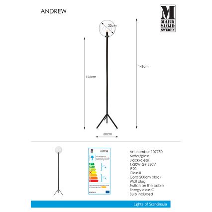Markslöjd 107750 - Podna lampa ANDREW 1xG9/20W/230V