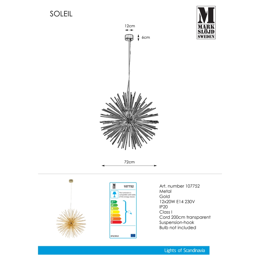 Markslöjd 107752 - Luster na sajli SOLEIL 12xE14/20W/260V rose gold