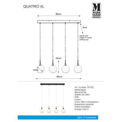 Markslöjd 107762 - Luster na sajli QUATTRO XL 4xG9/20W/230V
