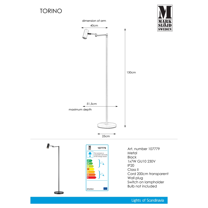 Markslöjd 107779 - Podna lampa TORINO 1xGU10/7W/230V