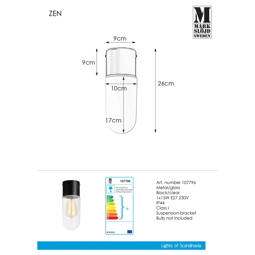 Markslöjd 107796 - Stropna svjetiljka za kupaonicu ZEN 1xE27/15W/230V IP44