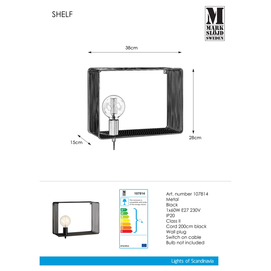Markslöjd 107814 - Zidna svjetiljka SHELF 1xE27/60W/230V