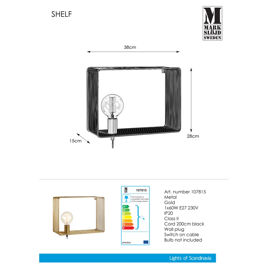 Markslöjd 107815 - Zidna svjetiljka SHELF 1xE27/60W/230V