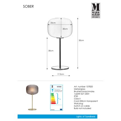 Markslöjd 107820 - Stolna lampa SOBER 1xE27/60W/230V mesing