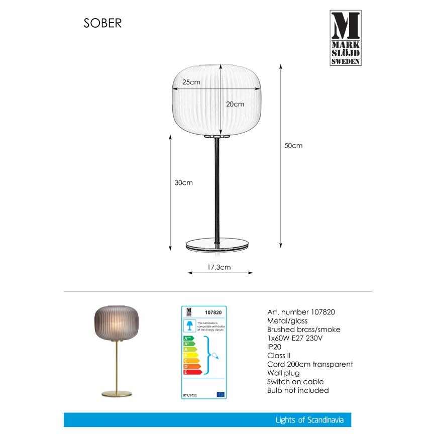 Markslöjd 107820 - Stolna lampa SOBER 1xE27/60W/230V mesing