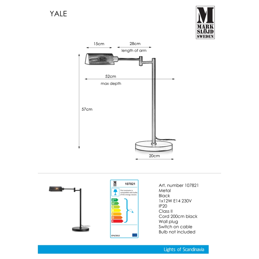 Markslöjd 107821 - Stolna lampa YALE 1xE14/12W/230V