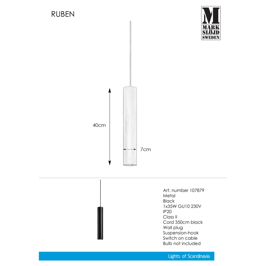 Markslöjd 107879 - Luster na sajli RUBEN 1xGU10/35W/230V