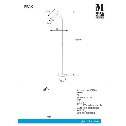 Markslöjd 107900 - Podna lampa PEAK 1xE14/40W/230V