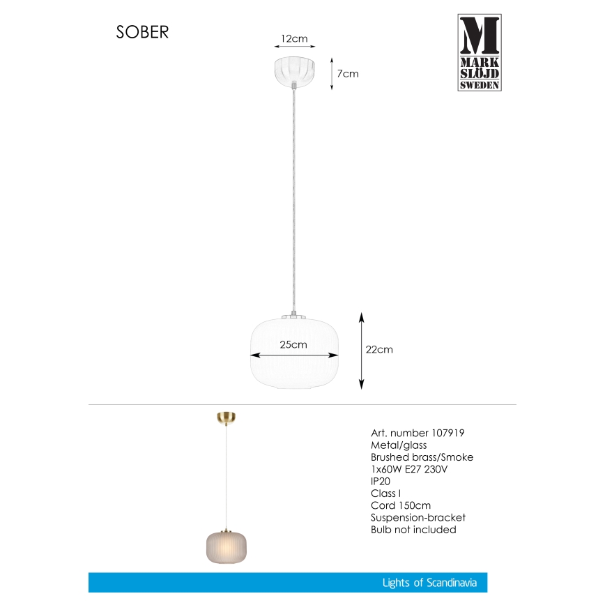 Markslöjd 107919 - Luster na sajli SOBER 1xE27/20W/230V