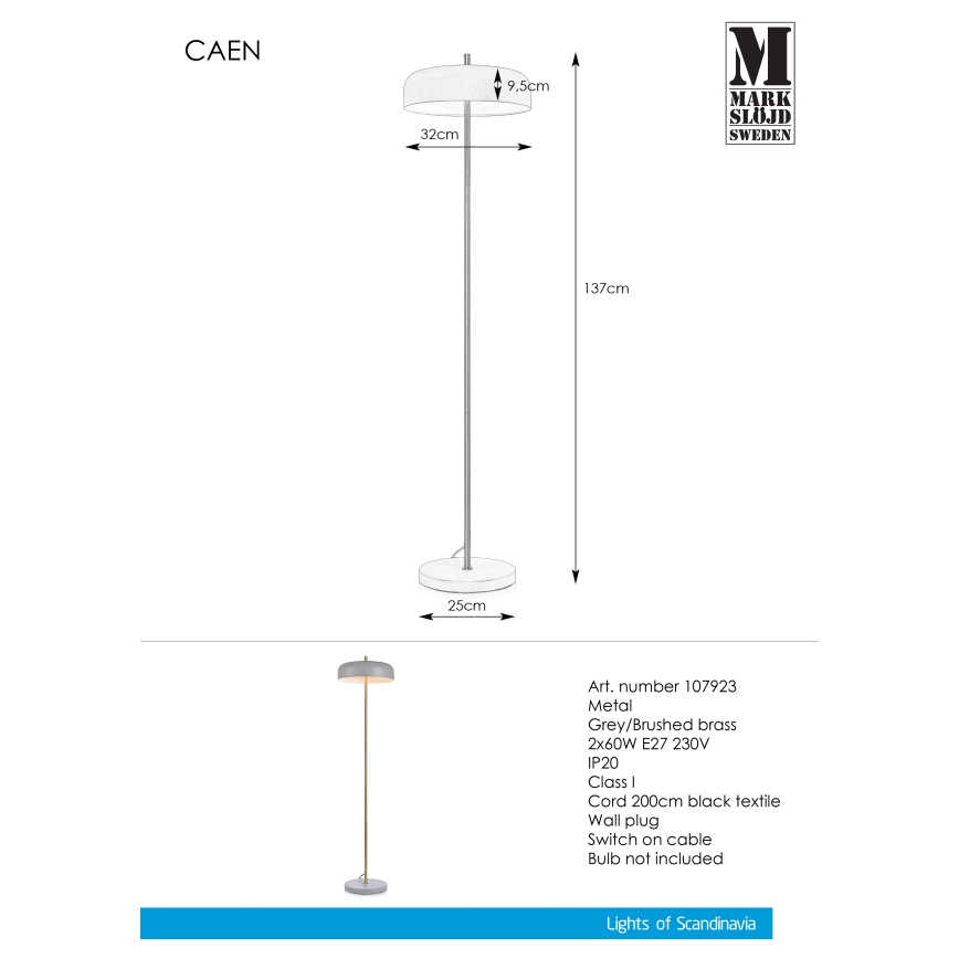 Markslöjd 107923 - Podna lampa CAEN 2xE27/60W/230V