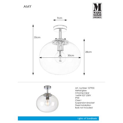 Markslöjd 107933 - Nadgradni luster AMY 1xE27/60W/230V IP44