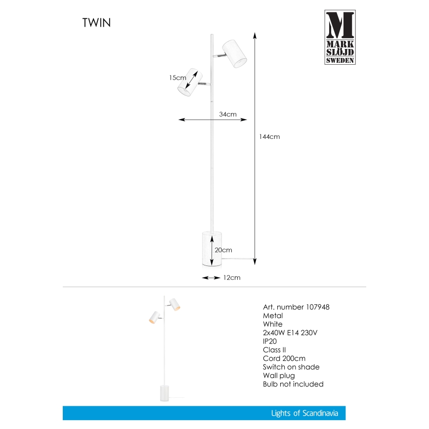 Markslöjd 107948 - Podna lampa TWIN 2xE14/40W/230V